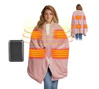Couverture Chauffante USB éLectrique sans Fil avec Batterie De 10 000 mah, éCharpe Chauffante avec 3 Niveaux De RéGlage De La TempéRature, 180 X 90 Cm et 6 Zones De Chauffage Poncho Chauffant