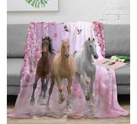 Couverture Chevaux Galop 3D Imprimée Microfibre Décoration Maison Plaid Cheval Canapé Chambre Adulte 40x50(100x130cm)