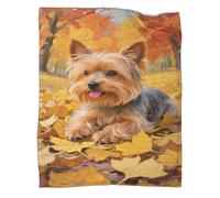 Couverture Chiot Yorkshire Terrier Polaire en Flanelle Imprimée 3D Couverture De Canapé Forêt d'automne Douce Et Duveteux pour Adultes d'enfants 50x60inch(127x152cm)