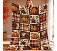 Couverture citrouilles rustique d'automne en forme de rose - Couverture pelucheuse compacte et décorative pour canapé, lit, dortoir, chaise, voiture inclinable - 152,4 x 203,2 cm