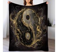 Couverture Colorée en Flanelle Symbole Yin-Yang en Or Noir, Fantaisie De Luxe Éthéré Couverture Polaire, Confortable Et Légère pour Canapé Bureau pour Toutes Les Saisons, 180x220cm