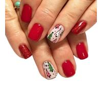 Couverture complète à coller - Ongles scintillants à coller - Ongles artificiels - Arbre de Noël - Faux ongles courts carrés
