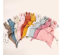 Couverture confortable en mousseline de coton pour bébé, poupée de chat mignon pour nourrissons, serviette apaisante pour le sommeil, écharpe de salive de lapin pour enfants Skin pink
