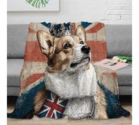 Couverture Corgi 3D British Vintage Microfibre Décor Maison Plaid Corgi Imprimé 3D Canapé Chambre Adulte 40x50(100x130cm)