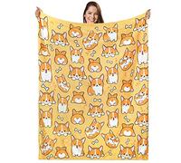 Couverture Corgi - Cadeau pour les femmes et les amateurs de Corgi - Couverture douce et confortable en flanelle - Motif dessin animé Kawaii - Décoration Corgi Stuff - Orange - 127 x 152,4 cm