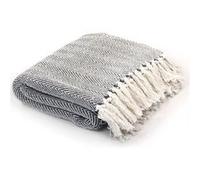 Vidaxl Couverture Coton Ã Chevrons 220 X 250 Cm Bleu Marine