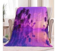 Couverture Coucher Soleil Fantastique Île Tropicale Palmiers 130 x 150 cm Couvertures En Molleton De Flanelle Légères Douces Pour Canapé-lit, Violet Couverture En Peluche Et Chaude Toute La Saison