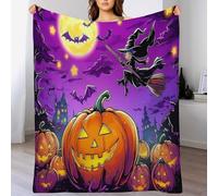 Couverture Couleur Orange Sorcière Citrouille d'halloween,100X130Cm Personnages De Dessins Animés Polaire,Personnes Douce Et Chaude Moelleuse pour Enfants Garçons Et Filles,Décoration De La Maison