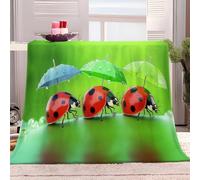 Couverture Couverture en Flanelle,Moelleuseanimaux Coccinelle Parapluie 130 X 150 Cm Couverture De Canapé, pour Adolescents Et Adultes pour Rouge Vert Chambre Salon Enfant Adulte