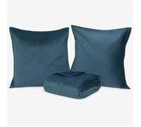 Couverture Couvre lit 260 x 240 cm avec taies Lilou Bleu fonce