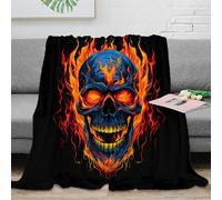 Couverture Crâne en Flammes 3D Imprimé Microfibre Décor Maison Plaid Crâne de Feu pour Adulte Canapé Lit 40x50(100x130cm)