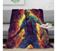 Couverture Crâne en Flammes Imprimée 3D Microfibre Décoration Feu Crâne Plaid Canapé Chambre Cadeau 80×90(200x230cm)