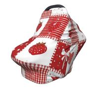 Couverture d'allaitement en forme de cœur de fraise - Couverture complète à 360° - Nœud rose - Écharpe extensible pour l'allaitement et le siège de voiture - Convient à la plupart des poussettes et