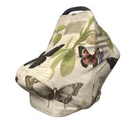 Couverture d'allaitement multi-usage pour bébé, motif papillon coloré dans un vieux journal, style vintage, housse de siège de voiture pour bébés, douce et respirante, essentiels pour l'allaitement