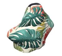 Couverture d'allaitement rouge et verte - Couverture complète à 360° - Jungle tropicale - Écharpe extensible pour l'allaitement et le siège de voiture - Convient à la plupart des poussettes et landaus