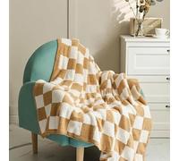 Couverture Damier, Chaud Confortable Vichy Climatisation Couverture - Couvertures Portables Décoration Intérieure Lit Canapé Lavable en Machine, Khaki, 130 * 160cm