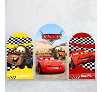 Couverture d'arrière-plan en arc de jouet Lightning McQueen, jouet Story Cowboy Woody et Buzz Lightyear, décoration de fête d'anniversaire avec Photo B