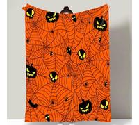 Couverture d'automne d'Halloween - Couvre-lit en polaire confortable avec imprimé fantôme/citrouille, Thanksgiving à la saison effrayante, décoration doublée de Sherpa pour canapé, sofa, lit, pour