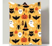 Couverture d'automne d'Halloween - Couvre-lit en polaire confortable avec imprimé fantôme/citrouille, Thanksgiving à la saison effrayante, décoration doublée de Sherpa pour canapé, sofa, lit, pour