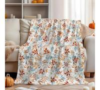 Couverture d'automne en flanelle 127 x 152,4 cm - Motif feuille aquarelle orange et bleu - Mélange de laine douce pour canapé et lit