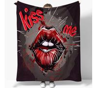 Couverture de 180x200 cm, Lèvres Rouges de Style Bande Dessinée Graffiti Couverture Polaire et Douce Chaude et Confortable Flanelle Moelleuse, Noir Couvertures pour Voyager Canapé et Couvre Lits