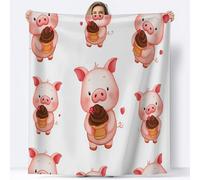 Couverture de Animal Cochon Gâteau Canapé Lit, Plaid de Dessins Animés pour Enfants Chaise Douce Jeté en Flanelle Imprimée - Couvertures Polaire Chaud Cadeau Décoration Maison, 150 x 200 cm
