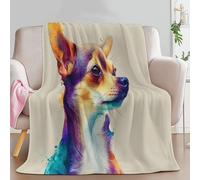 Couverture de Animaux À L'Aquarelle Portraits de Chiens Canapé Lit, Plaid de Sable Clair Chaise Douce Jeté en Flanelle Imprimée - Couvertures Polaire Chaud Cadeau Décoration Maison, 200 x 220 cm