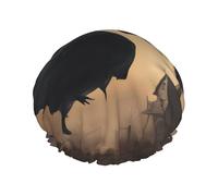 Couverture de bain pour cheveux de sorcière d'Halloween à 2 imprimés pour femmes, réutilisable, double couche étanche, bonnet de douche pour femmes