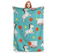 Couverture de Basket-Ball zèbre et Basket-Ball en Flanelle Douce et Confortable, légère et Chaude, Couverture de Voyage pour lit, Salon, décoration, Cadeaux pour Enfants et Adultes, 152,4 x 127 cm
