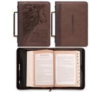 Couverture de Bible classique pour hommes Christian Art Gifts Le Seigneur est ma force Lion Exode 15:2 Marron Similicuir Grand