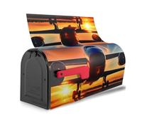 Couverture de boîte aux lettres magnétique décorative étanche avec motif avion, coucher de soleil et ciel