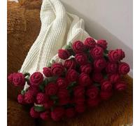 Couverture de bouquet de fleurs au crochet faite à la main, bouquet de roses rouges 3D, couverture de canapé tricotée avec feuilles vertes pour décoration de table d'intérieur