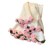 Couverture de Bouquet Roses au Crochet Faite à la Main, Couverture Sieste en, Fleurs tricotée Douce, for fête des mères pour la Décoration Intérieure(Pink-60cm-)