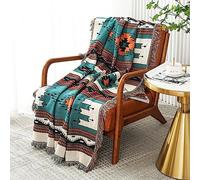 Couverture de canapé Boho avec Pompon , Couvre-lit de Couverture de canapé réversible de Style Ethnique aztèque , pour la Maison, Le Bureau, Les Voyages, Le Camping (forêt Verte, 180 * 230 cm)