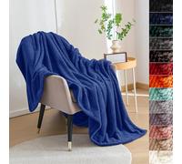 Couverture de Canapé Douce 120 x 160 cm Douce et Chaude, Moelleuse Couverture 300G avec Anti-Boulochage et Bord Ourlé Plaid en Microfibre pour Chambre Hotêl Maison, Bleu Foncé