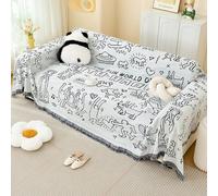 Couverture de canapé douce de style nordique Housse de canapé lavable et respirante Housse de canapé intégrale avec pompons Protection de meuble polyvalente pour toutes les sai(Size:90x150cm,Color:U)