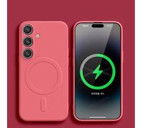 Couverture De Charge Magnétique Sans Fil Magsafe Pour Samsung Galaxy S25,S24,S23 Ultra Plus Fe,Coque Souple En Silicone Liquide,Étuis De Téléphone Samsung Galaxy S25 Ultra.Camellia Red.For Samsung S2