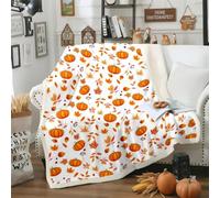 Couverture de citrouille d'Halloween,Joyeuse automne,130x150 cm,Douces fleurs d'automne,Feuilles d'érable,Couverture en polaire,Pour enfants garçons et filles,Décoration de la maison