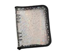 Couverture de classeur A5 avec fermeture éclair, motif étoiles pailletées A5, 6 anneaux, coque rechargeable en PVC transparent pour journal, album photo, agenda, organiseur noir