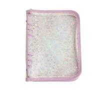 Couverture de classeur A5 avec fermeture éclair, motif étoiles pailletées A5, 6 anneaux, coque rechargeable en PVC transparent pour journal, album photo, agenda, organiseur violet