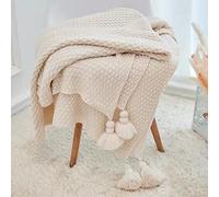 LUKKC Couverture De Climatisation De Style Nordique en Tricot avec Pompons, 120 * 150CM 150 * 200CM Couverture De Lit Douce Et Chaude Plaid Jeté De Canapé Flanelle Couverture De Canapé Beige