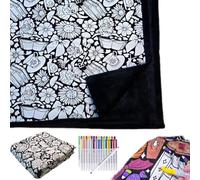 Couverture de coloriage à faire soi-même pour adultes, projet d'art créatif et personnalisé, couverture en polaire douce et confortable, décoration de chambre à coucher (vache, avec 12 stylos)