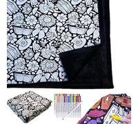 Couverture de coloriage à faire soi-même pour adultes, projet d'art créatif personnalisé, couverture de dessin en polaire douce et confortable, décoration de chambre à coucher avec 25 stylos (vache)