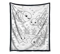 Couverture de coloriage pour Adulte, Tapis à thème - 150 x 127 cm - Couverture Lavable sur Le thème des Animaux Marins | pour Adultes, Adolescents, canapé, lit, Chambre de Voyage, Automne