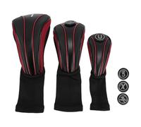 Couverture DE Couche 3PCS ÉPART PU Protectif Wood Conducteur Club Headscover avec des plaques de nombres remplaçables Design élastique élastique Respirant pour Les golfeurs (Rouge Noir)