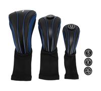 Couverture DE Couche 3PCS ÉPART PU Protectif Wood Conducteur Club Headscover avec des plaques de nombres remplaçables Design élastique élastique Respirant pour Les golfeurs (Bleu Noir)