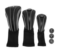Couverture DE Couche 3PCS ÉPART PU Protectif Wood Conducteur Club Headscover avec des plaques de nombres remplaçables Design élastique élastique Respirant pour Les golfeurs (Argent Noir)