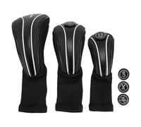 Couverture DE Couche 3PCS ÉPART PU Protectif Wood Conducteur Club Headscover avec des plaques de nombres remplaçables Design élastique élastique Respirant pour Les golfeurs (Tout Noir)
