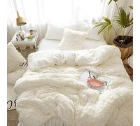 Couverture De Couette en Peluche Winter Fluffy,Fausse Fourrure Réversible Épais Chaleur Hypoallergénique Housse De Couette avec Fermeture à Glissière Cravates d'angle -Blanc 220x240cm(87x94inch)