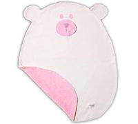 Couverture de crèche avec une forme d'ours en polaire blanche. Couleur Rose